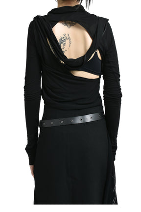 TIED LONG SLEEVE TOP / BLACK 