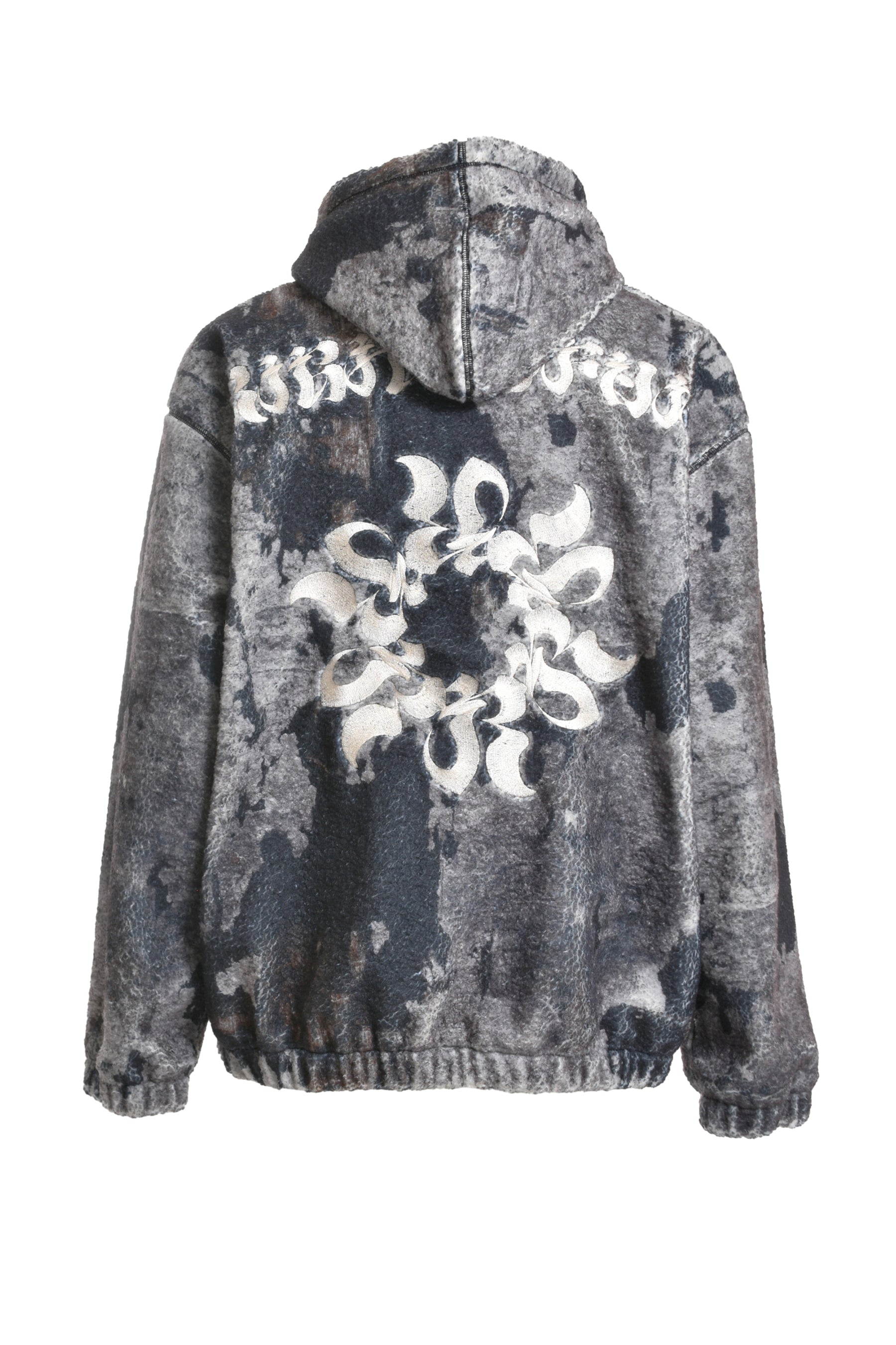 BURN PRINT ZIP- UP FLEECE HOODIE / ASH