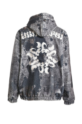 BURN PRINT ZIP- UP FLEECE HOODIE / ASH