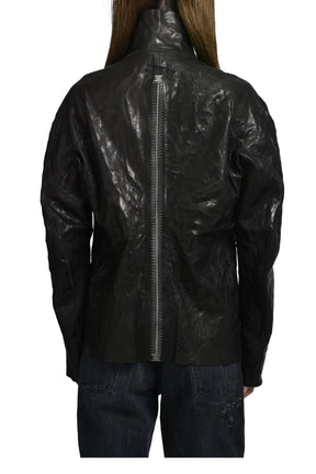 "HUMANOID" HIGH NECK LEATHER JACKET / BLK