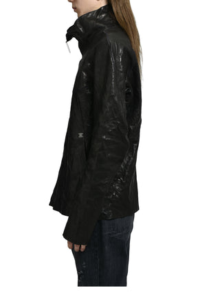 "HUMANOID" HIGH NECK LEATHER JACKET / BLK