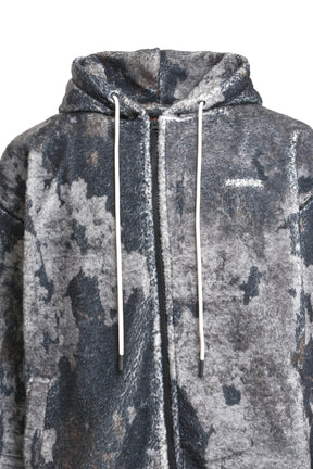 BURN PRINT ZIP- UP FLEECE HOODIE / ASH