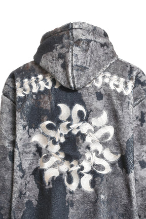 BURN PRINT ZIP- UP FLEECE HOODIE / ASH