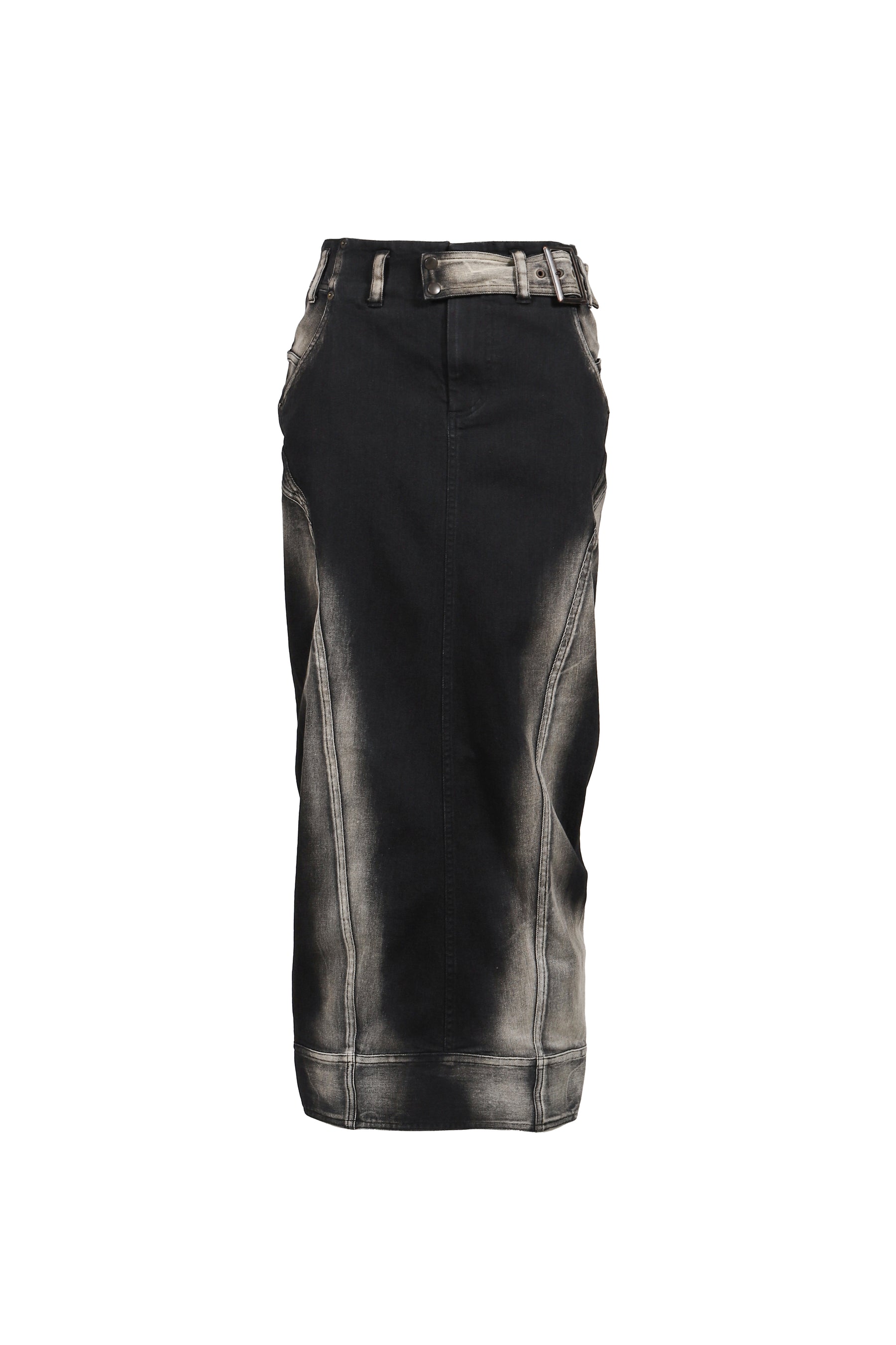 LOW-RISE DENIM PENCIL SKIRT / BLK