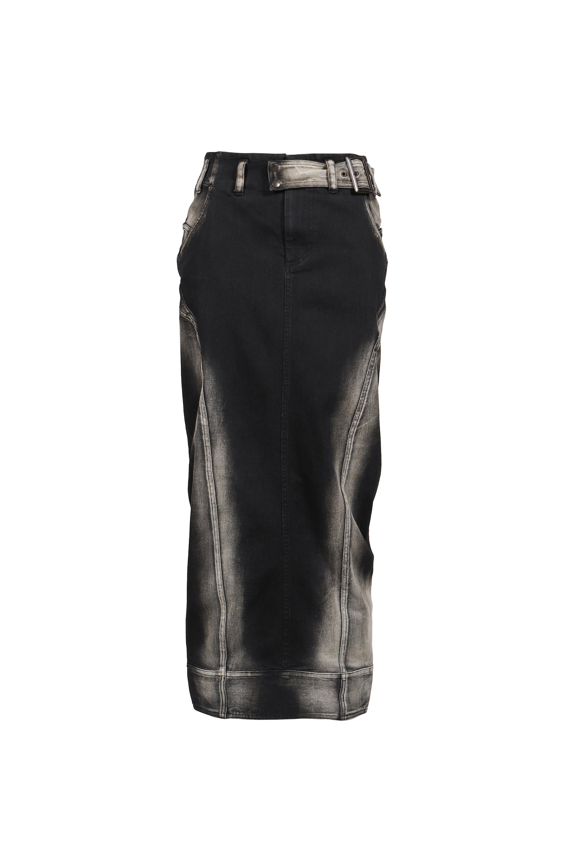 LOW-RISE DENIM PENCIL SKIRT / BLK