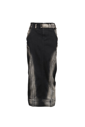 LOW-RISE DENIM PENCIL SKIRT / BLK