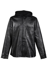 LEATHER HOODED SHIRT / BLK