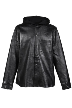LEATHER HOODED SHIRT / BLK