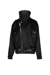 BOYFRIEND MOTO JACKET WITH FUNNEL NECK / BLK