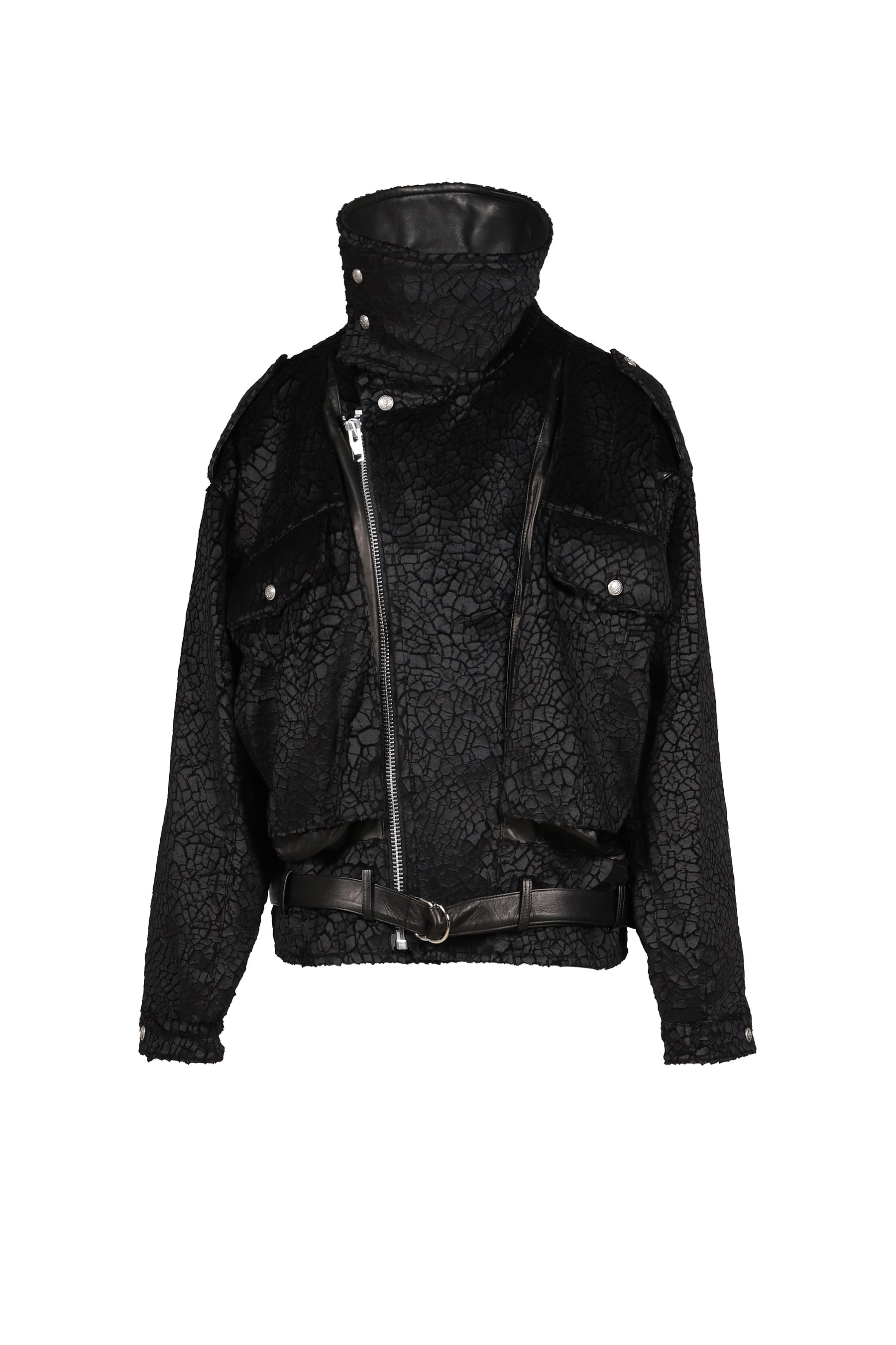 BOYFRIEND MOTO JACKET WITH FUNNEL NECK / BLK