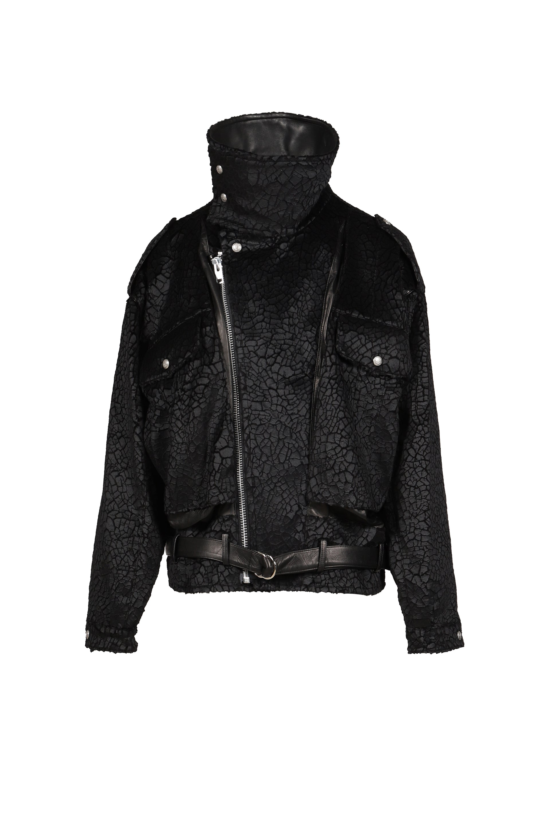 BOYFRIEND MOTO JACKET WITH FUNNEL NECK / BLK