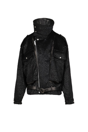 BOYFRIEND MOTO JACKET WITH FUNNEL NECK / BLK