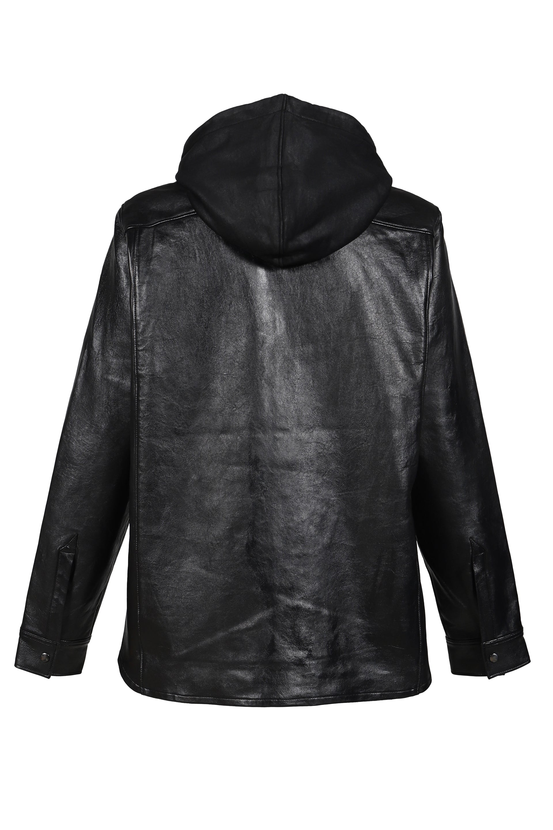 LEATHER HOODED SHIRT / BLK