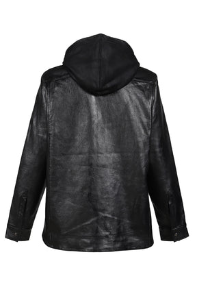 LEATHER HOODED SHIRT / BLK