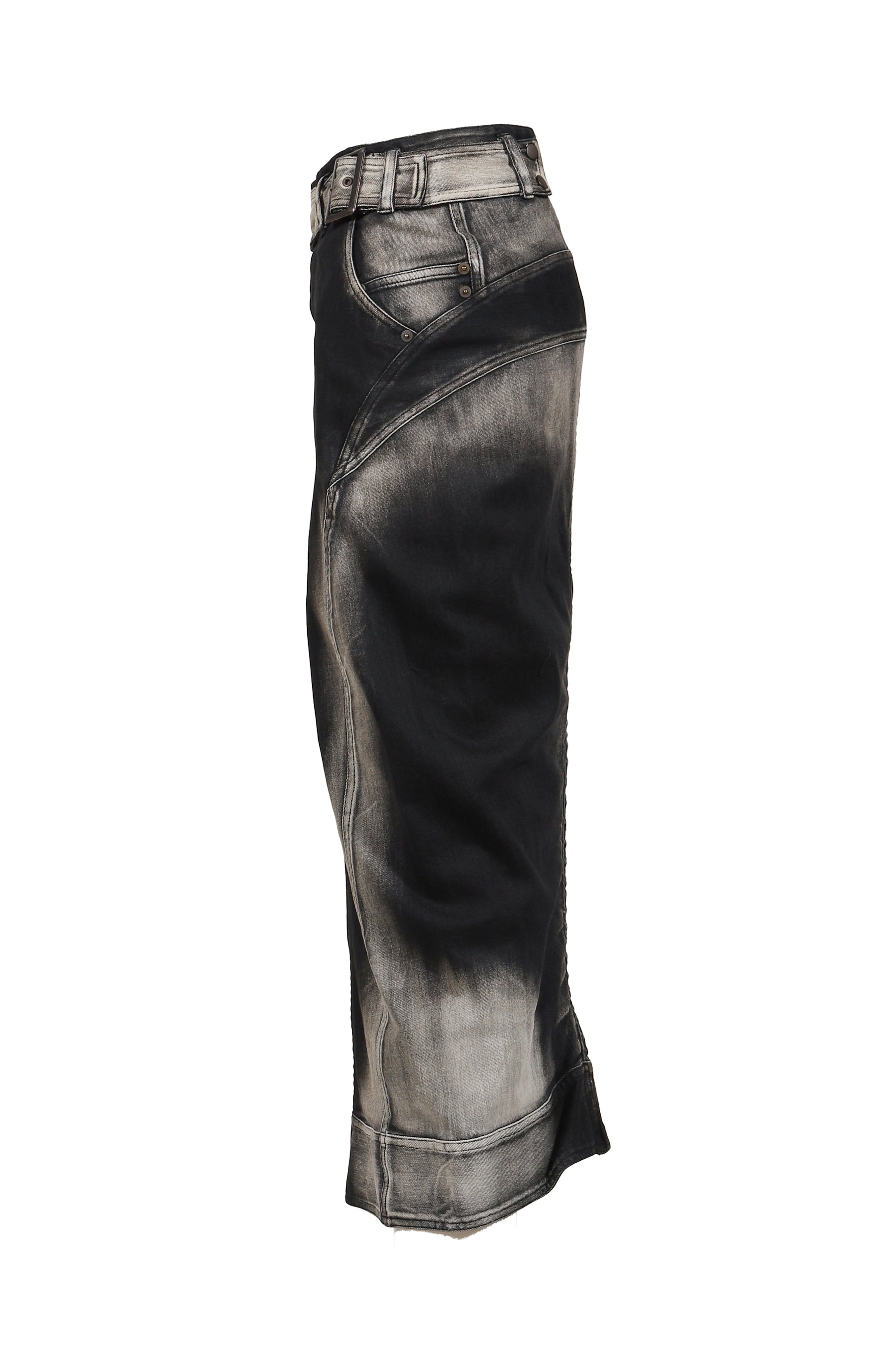 LOW-RISE DENIM PENCIL SKIRT / BLK