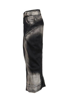 LOW-RISE DENIM PENCIL SKIRT / BLK