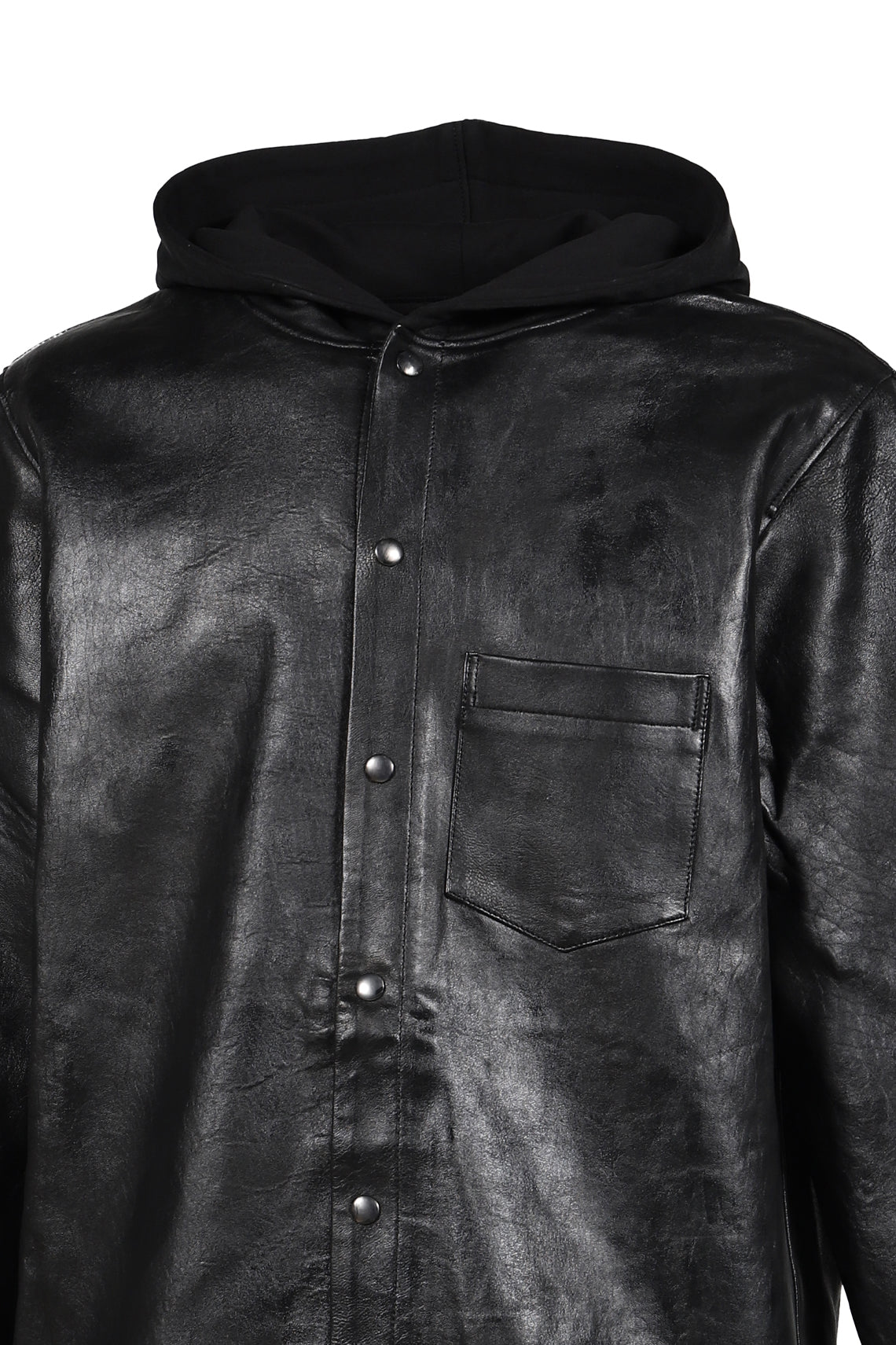 LEATHER HOODED SHIRT / BLK