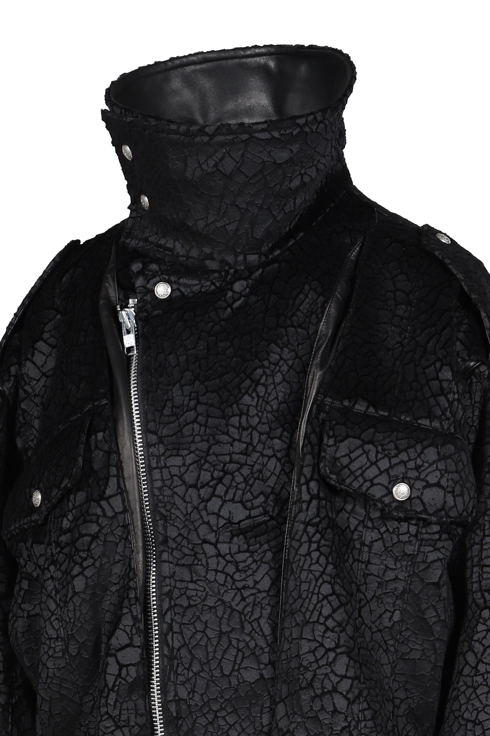 BOYFRIEND MOTO JACKET WITH FUNNEL NECK / BLK