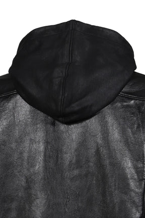 LEATHER HOODED SHIRT / BLK
