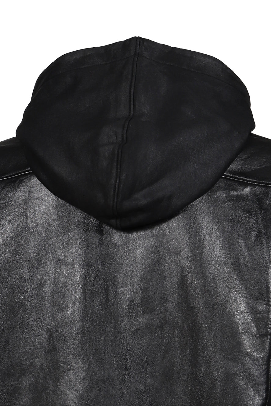 LEATHER HOODED SHIRT / BLK