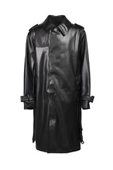 FAUX LEATHER TRENCH COAT / BLK