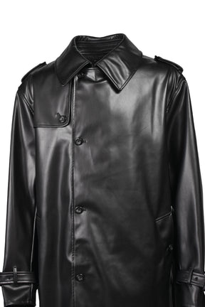 FAUX LEATHER TRENCH COAT / BLK