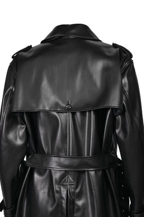 FAUX LEATHER TRENCH COAT / BLK