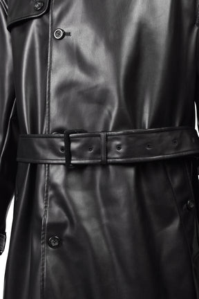 FAUX LEATHER TRENCH COAT / BLK