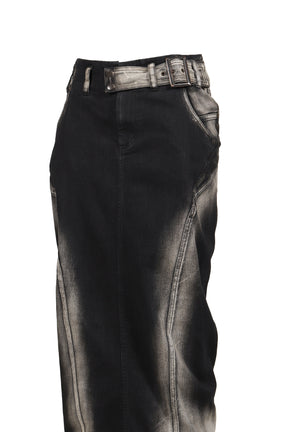 LOW-RISE DENIM PENCIL SKIRT / BLK