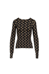 MOON PRINTED JERSEY LS CREWNECK TOP / INVERSE TAN