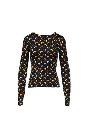 MOON PRINTED JERSEY LS CREWNECK TOP / INVERSE TAN