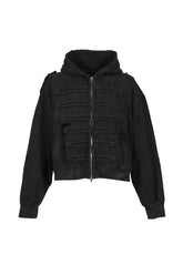 ARMY DISTRESSED HOODIE ZIP / BLK
