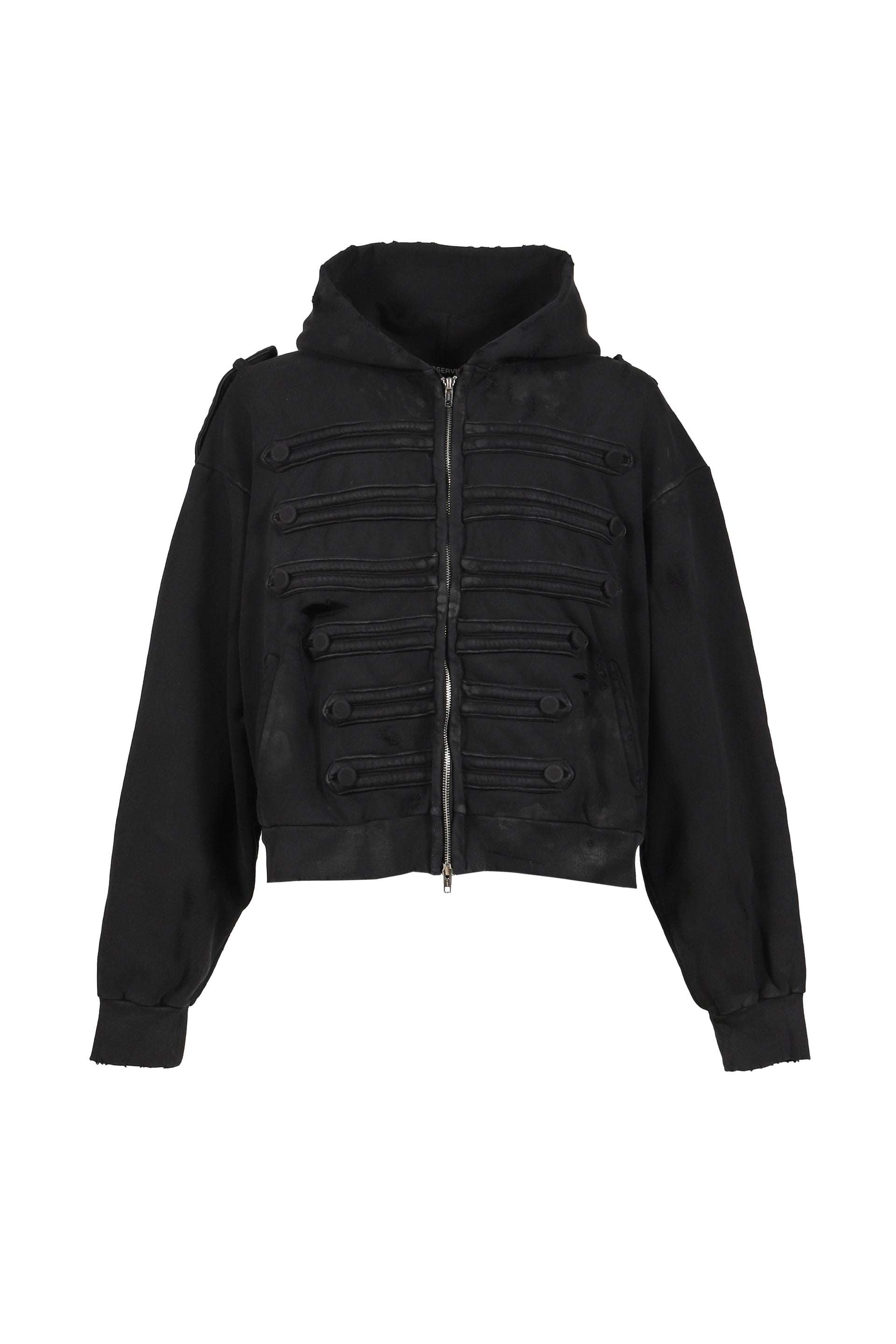 ARMY DISTRESSED HOODIE ZIP / BLK