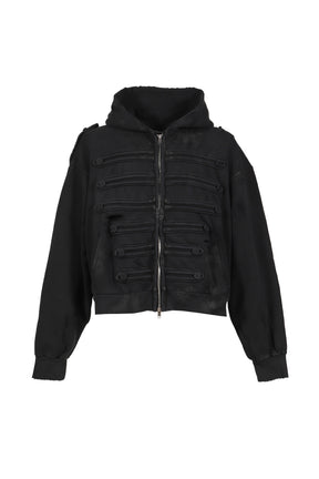 ARMY DISTRESSED HOODIE ZIP / BLK