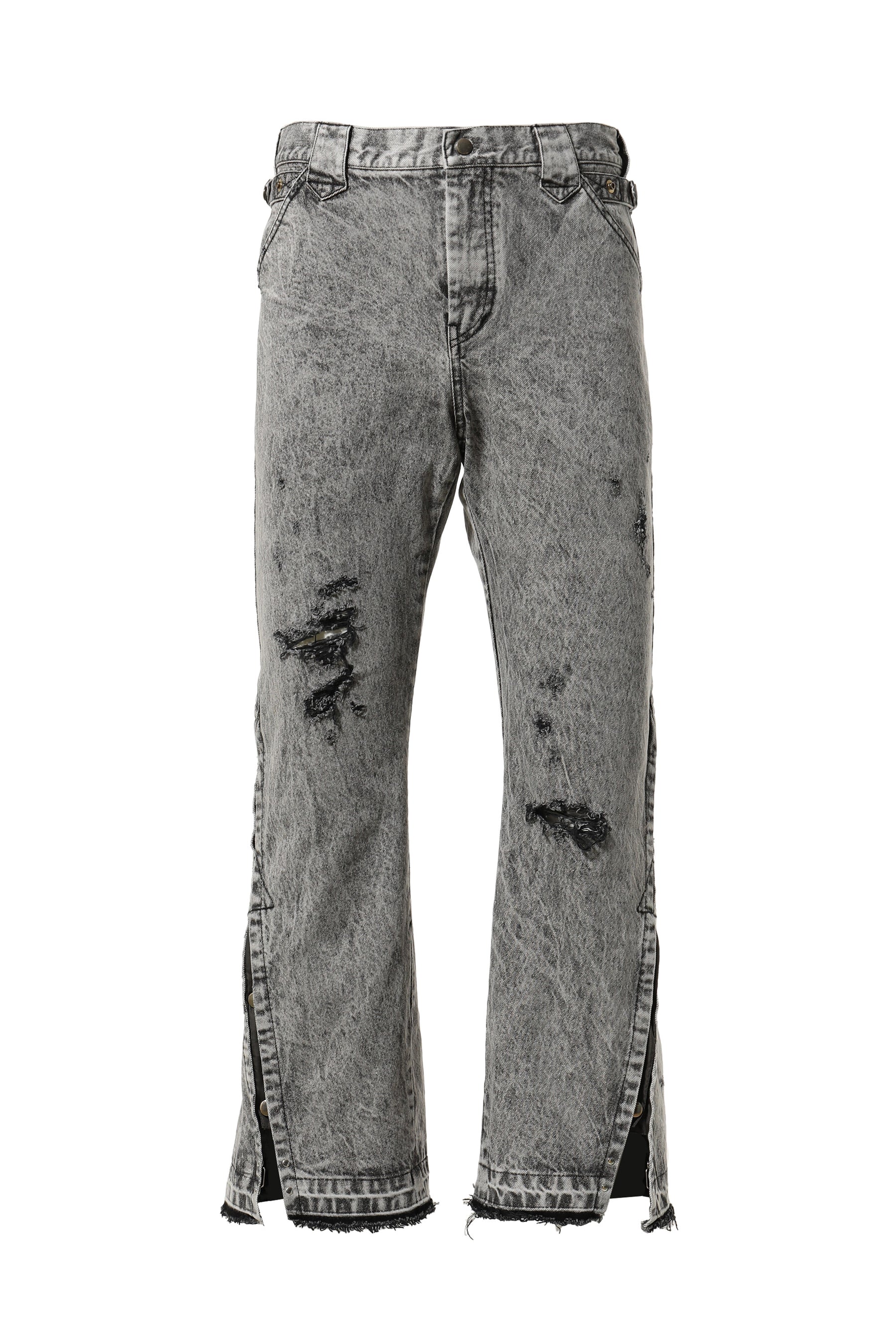 Tamme タム FW23 CRACKS BLEACH FLARED DENIM PANTS / BLK -NUBIAN