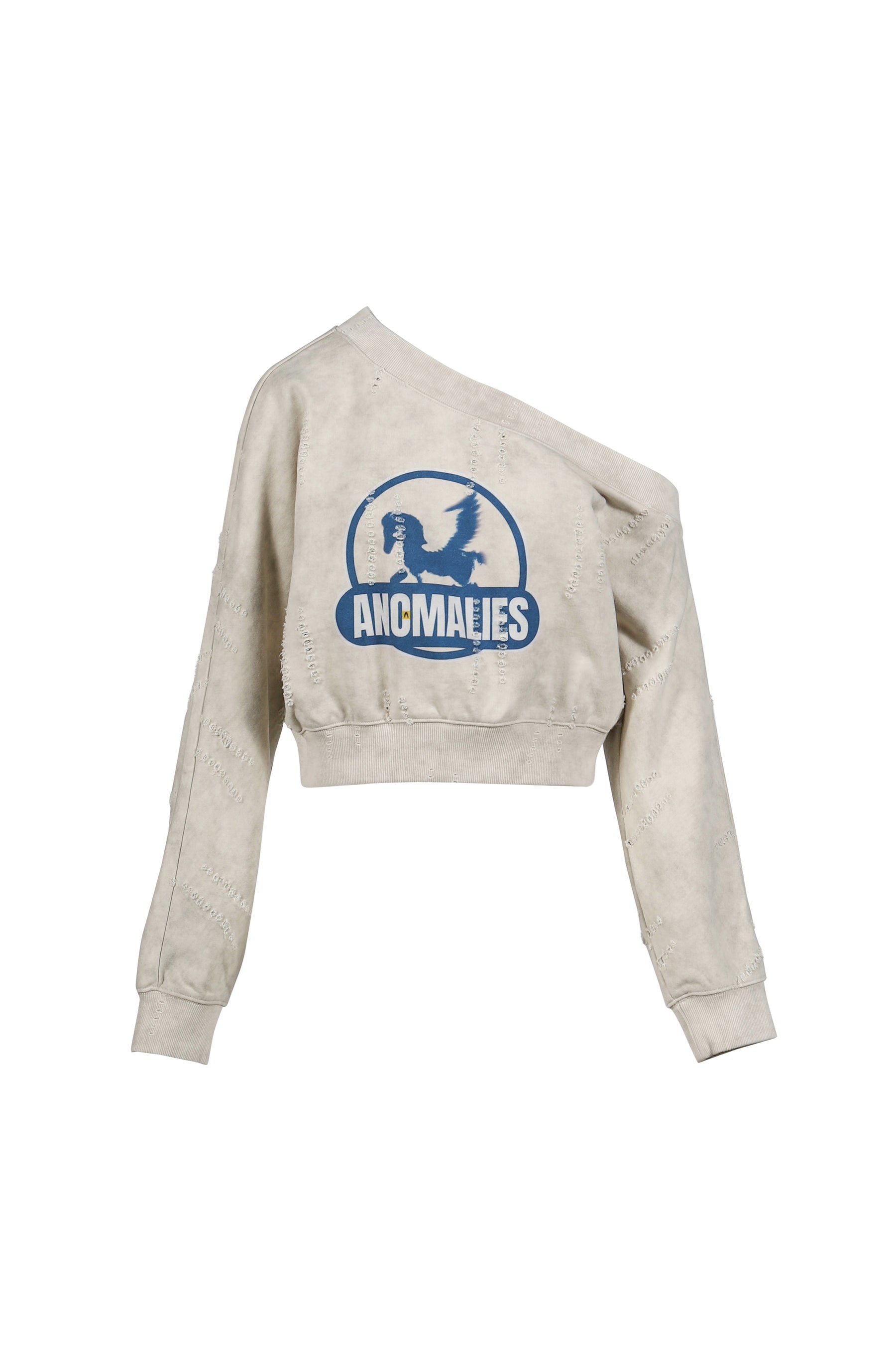 DISTRESSED OFF-SHOULDER SWEATSHIRT / BEI