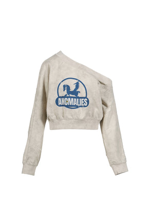 DISTRESSED OFF-SHOULDER SWEATSHIRT / BEI