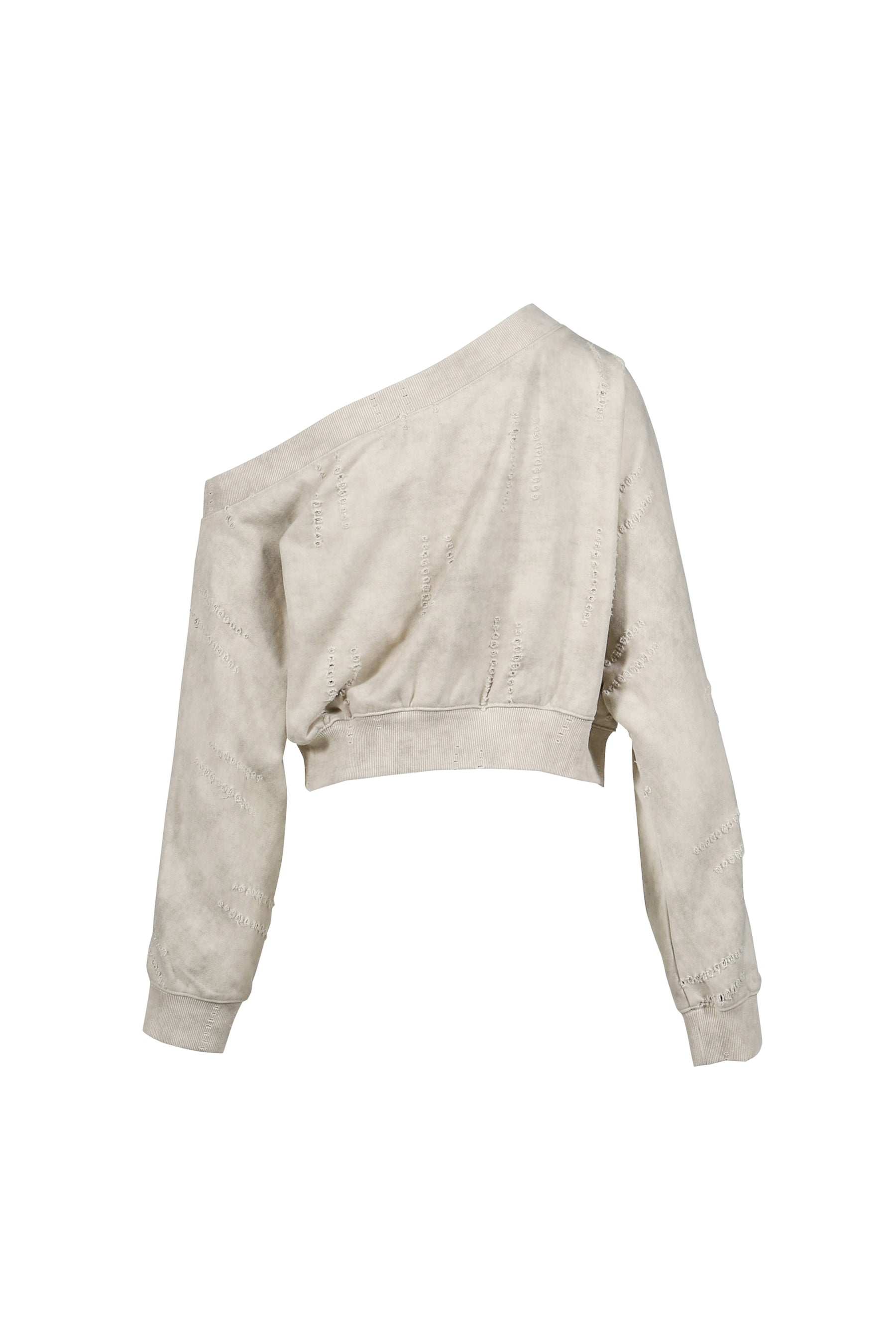 DISTRESSED OFF-SHOULDER SWEATSHIRT / BEI