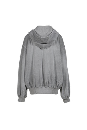 VELOUR BOX HOODIE / GRY