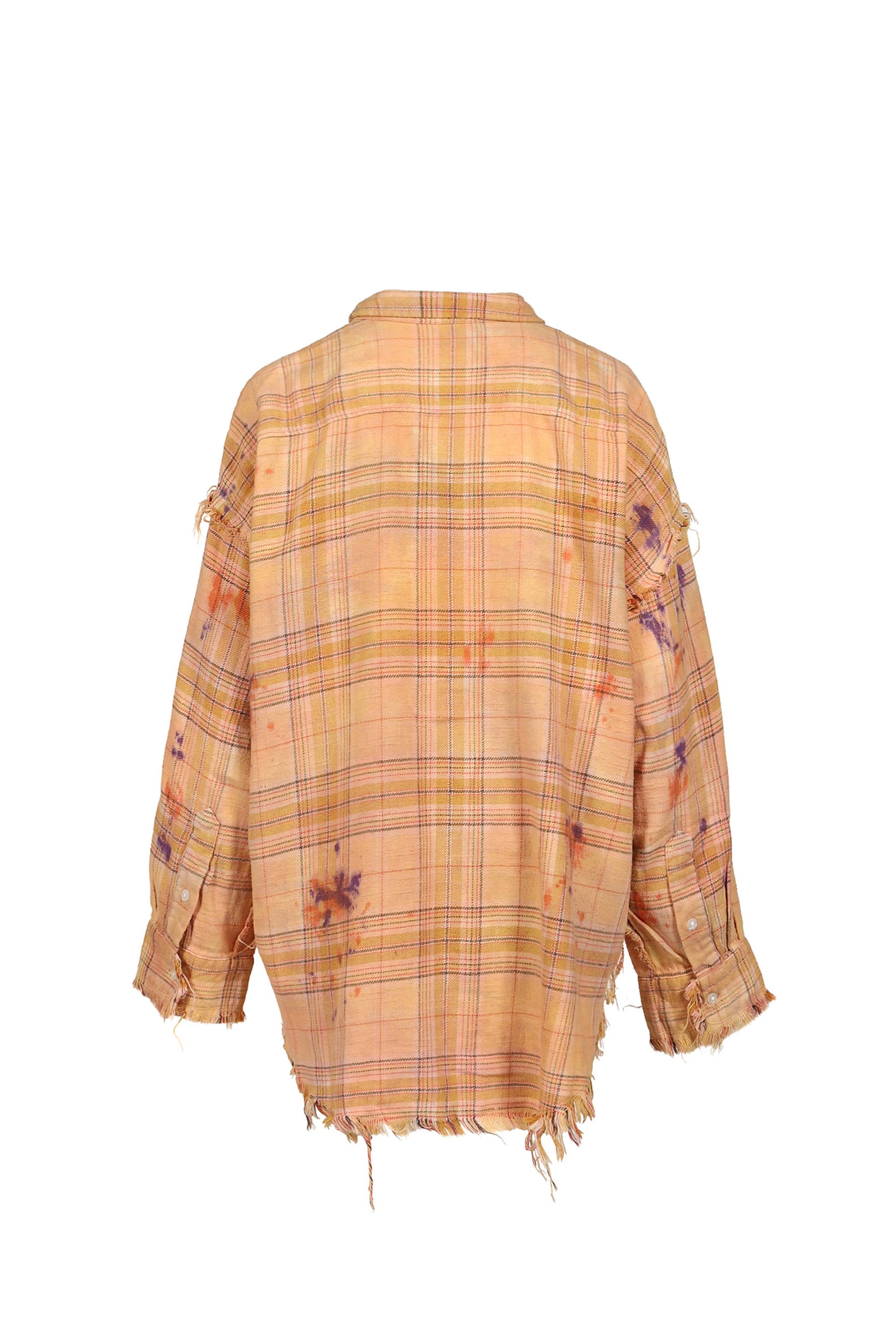 SHREDDED SEAM DROP NECK SHIRT / OVERDYED ORG PPL PLAID