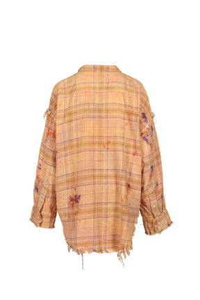 SHREDDED SEAM DROP NECK SHIRT / OVERDYED ORG PPL PLAID