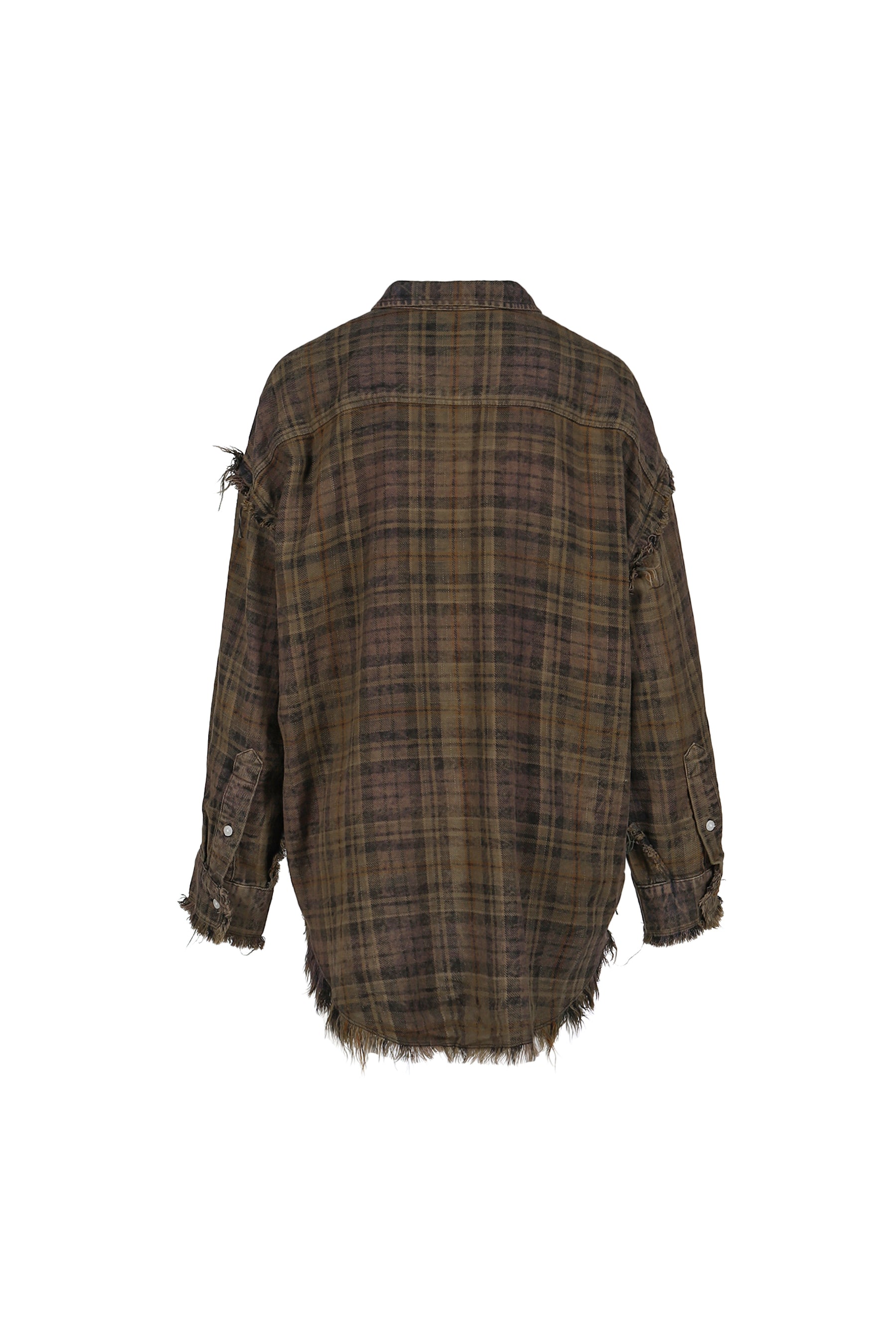 SHREDDED SEAM DROP NECK SHIRT / TEAL/NVY/YEL PLAID BRN