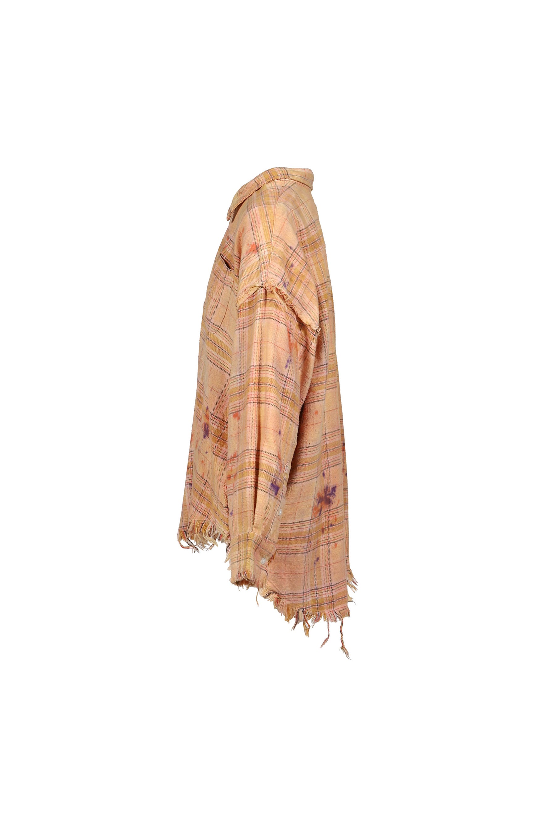 SHREDDED SEAM DROP NECK SHIRT / OVERDYED ORG PPL PLAID