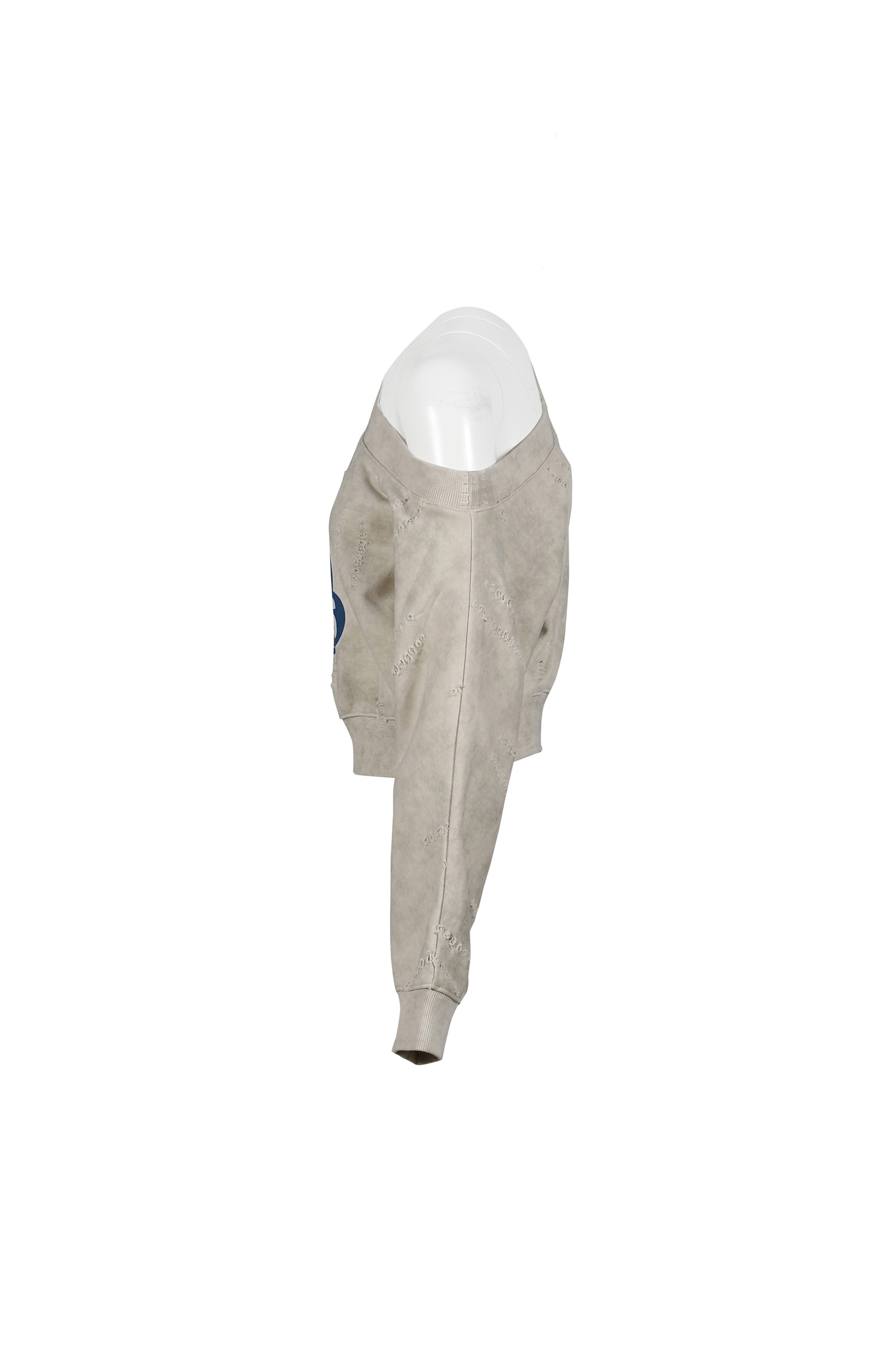 DISTRESSED OFF-SHOULDER SWEATSHIRT / BEI