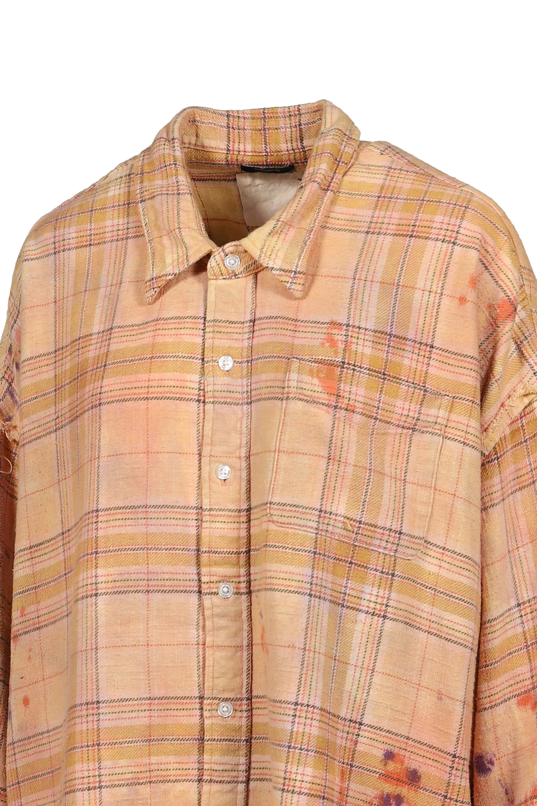 SHREDDED SEAM DROP NECK SHIRT / OVERDYED ORG PPL PLAID