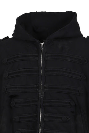 ARMY DISTRESSED HOODIE ZIP / BLK