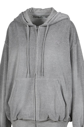 VELOUR BOX HOODIE / GRY