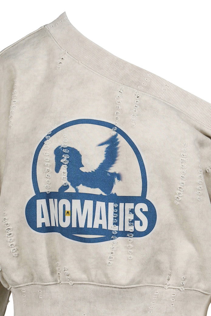 DISTRESSED OFF-SHOULDER SWEATSHIRT / BEI