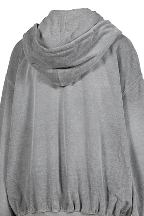 VELOUR BOX HOODIE / GRY
