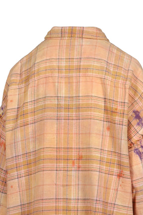 SHREDDED SEAM DROP NECK SHIRT / OVERDYED ORG PPL PLAID